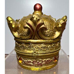 Handcrafted Gold Crown Nativity Hinged Box With Holy Family Figurines
